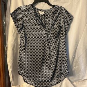 Liz Claiborne Navy and White Geometric Blouse